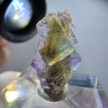 Seltene Phantom Fluorit Würfel Stufe, lila grün gelb, braun Erongo, Namibia 21*11*9mm