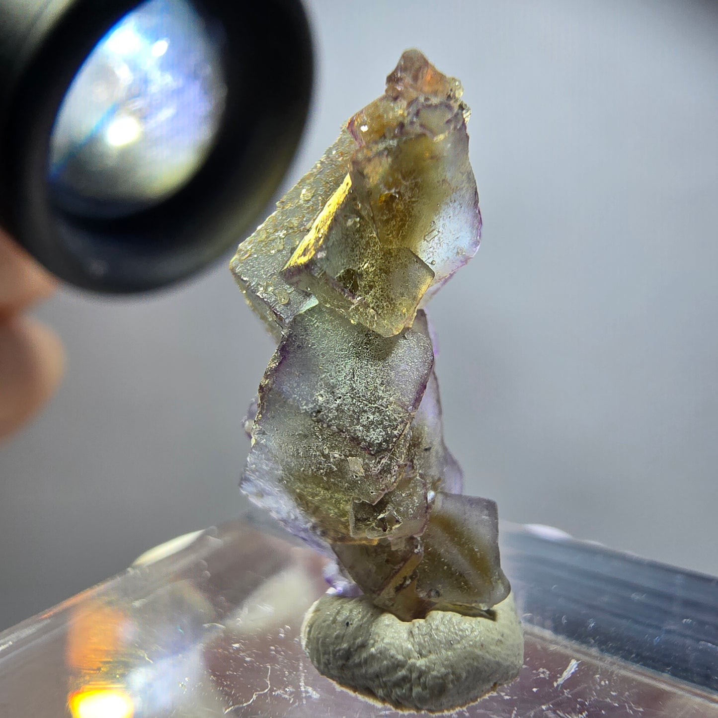 Seltene Phantom Fluorit Würfel Stufe, lila grün gelb, braun Erongo, Namibia 21*11*9mm