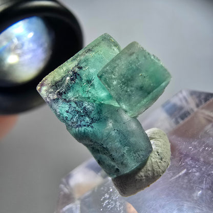 Klare Phantom Fluorit Würfel Stufe, grün lila blau Erongo, Namibia 16*13*7mm