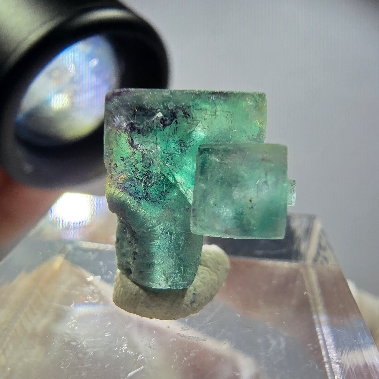 Klare Phantom Fluorit Würfel Stufe, grün lila blau Erongo, Namibia 16*13*7mm