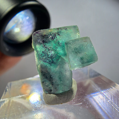 Klare Phantom Fluorit Würfel Stufe, grün lila blau Erongo, Namibia 16*13*7mm