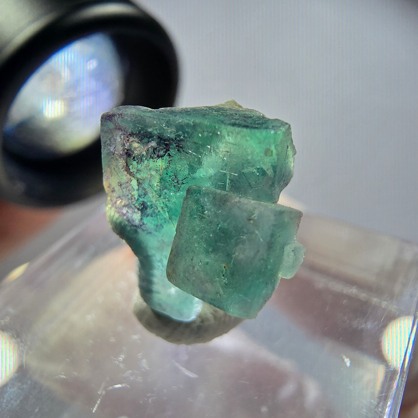 Klare Phantom Fluorit Würfel Stufe, grün lila blau Erongo, Namibia 16*13*7mm