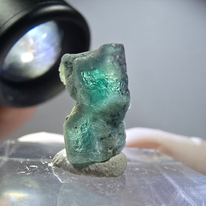 Klare Phantom Fluorit Würfel Stufe, grün lila blau Erongo, Namibia 16*13*7mm