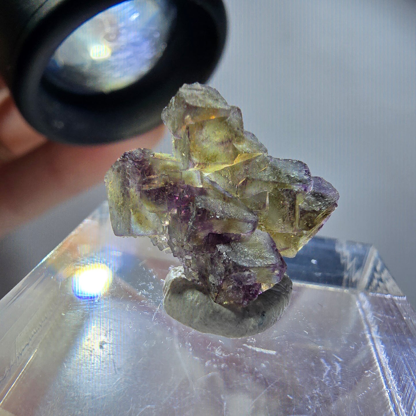 Seltene Phantom Fluorit Würfel Stufe, lila grün gelb, braun Erongo, Namibia 15*15*6mm