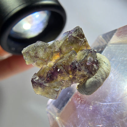 Seltene Phantom Fluorit Würfel Stufe, lila grün gelb, braun Erongo, Namibia 15*15*6mm