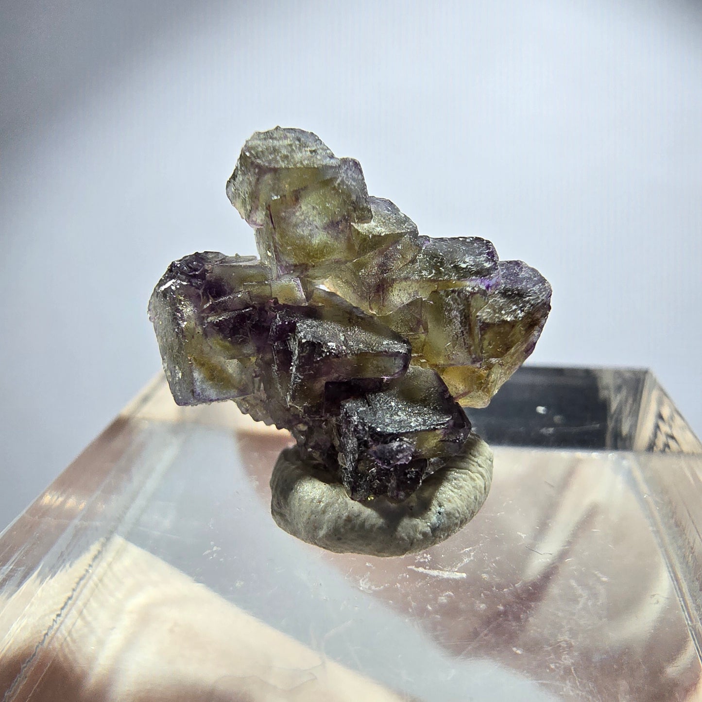 Seltene Phantom Fluorit Würfel Stufe, lila grün gelb, braun Erongo, Namibia 15*15*6mm