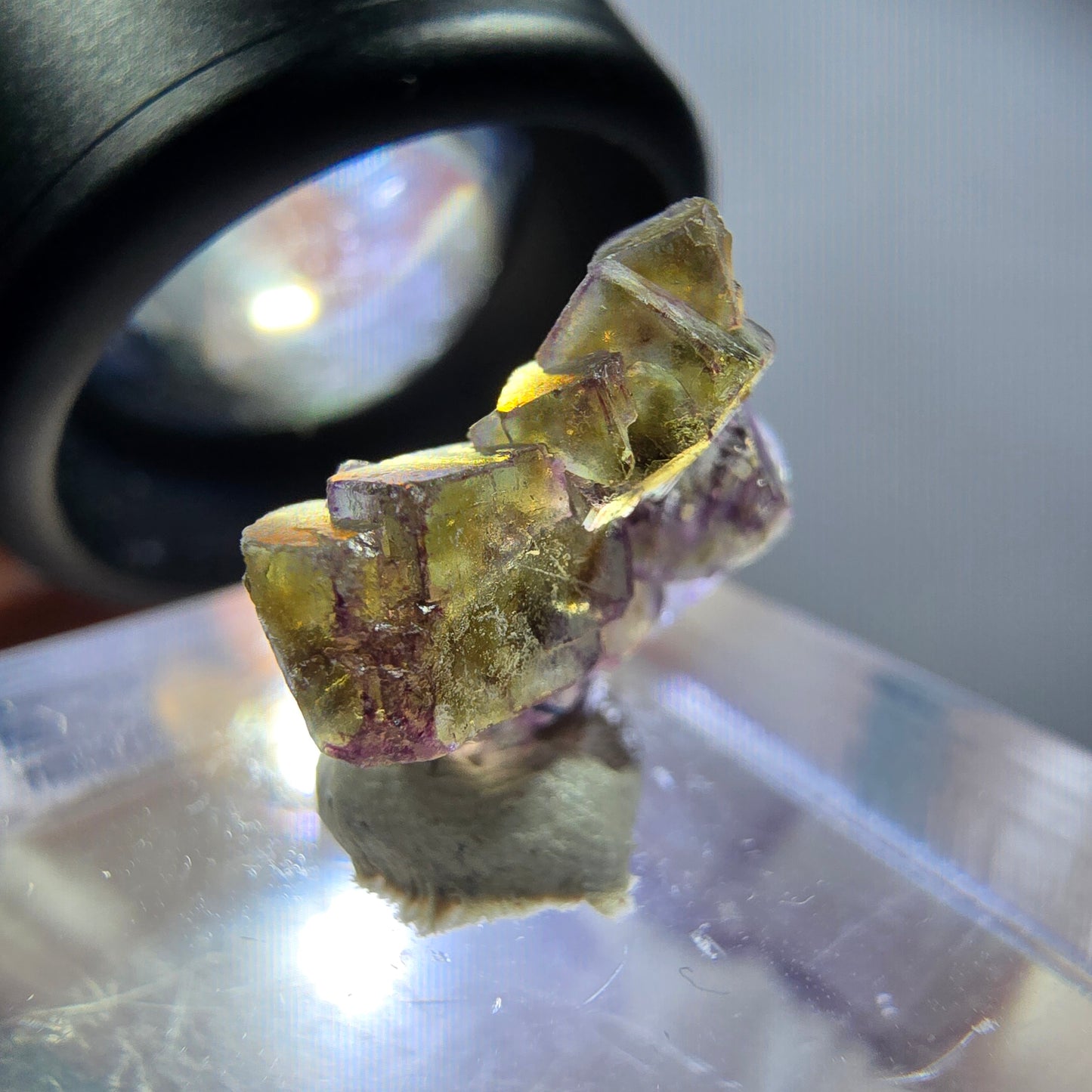 Seltene Phantom Fluorit Würfel Stufe, lila grün gelb, braun Erongo, Namibia 15*15*6mm