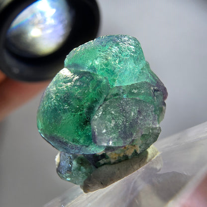 Phantom Fluorit Würfel, Orthoklas Stufe, grün lila blau Erongo, Namibia 21*15*14mm