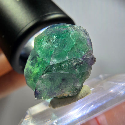 Phantom Fluorit Würfel, Orthoklas Stufe, grün lila blau Erongo, Namibia 21*15*14mm