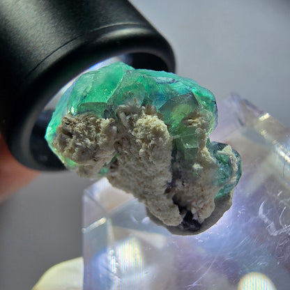 Phantom Fluorit Würfel, Orthoklas Stufe, grün lila blau Erongo, Namibia 21*15*14mm