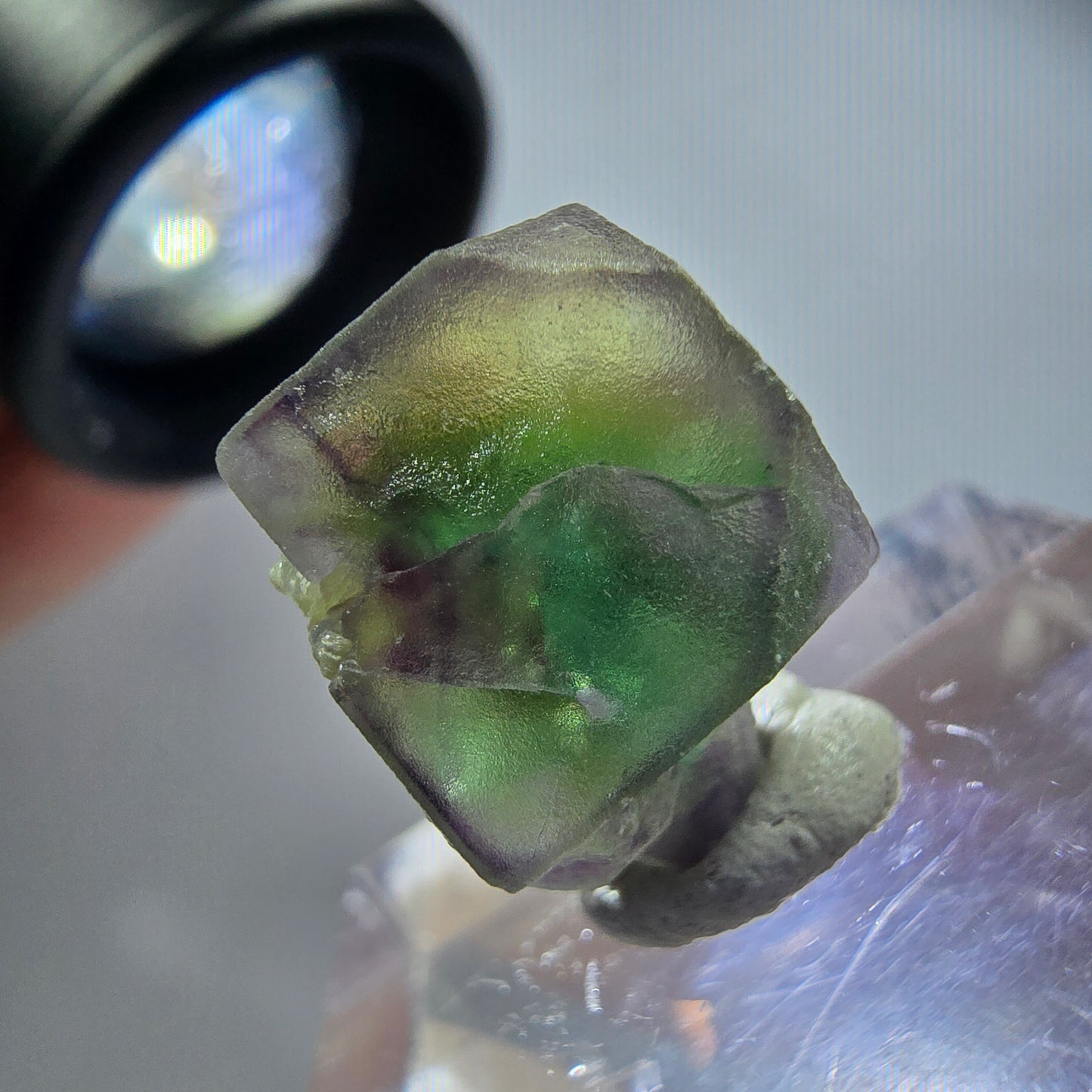 Seltener Phantom Fluorit Würfel Kristall, grün lila Erongo, Namibia 15*12*10mm