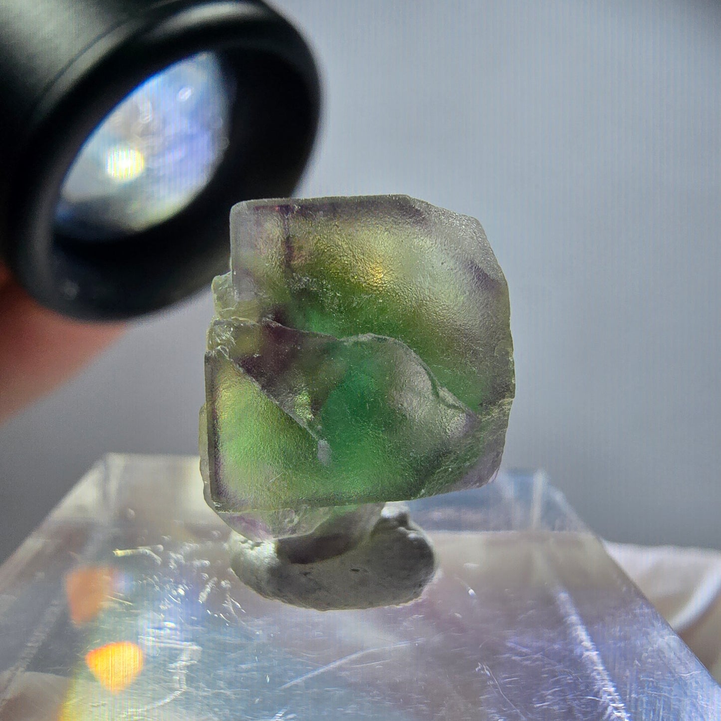 Seltener Phantom Fluorit Würfel Kristall, grün lila Erongo, Namibia 15*12*10mm