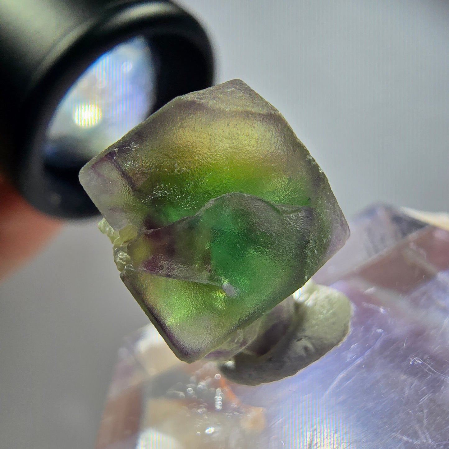 Seltener Phantom Fluorit Würfel Kristall, grün lila Erongo, Namibia 15*12*10mm