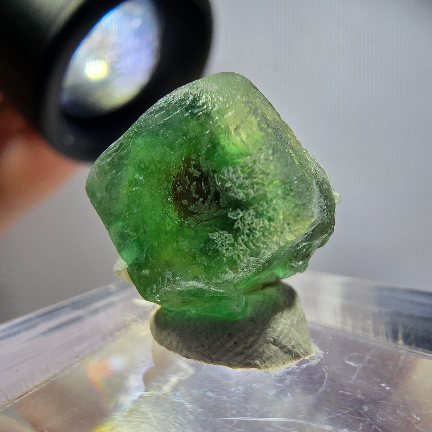 Rare phantom fluorite cube crystal, green-brown, Erongo, Namibia, 14*13*11mm 
