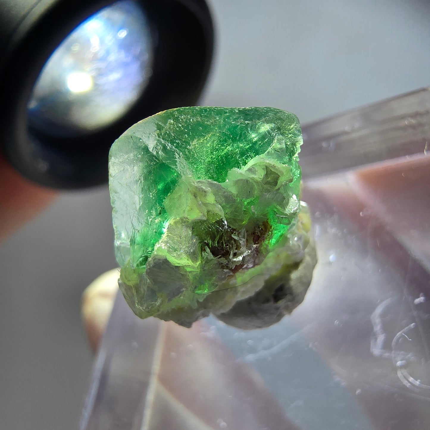 Rare phantom fluorite cube crystal, green-brown, Erongo, Namibia, 14*13*11mm 