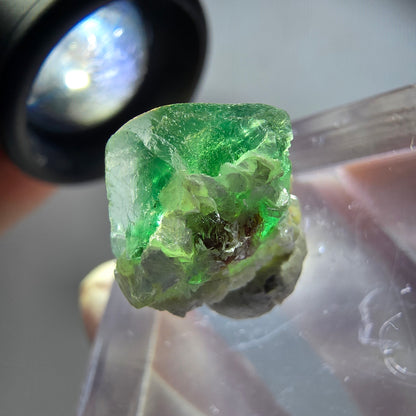 Rare phantom fluorite cube crystal, green-brown, Erongo, Namibia, 14*13*11mm 