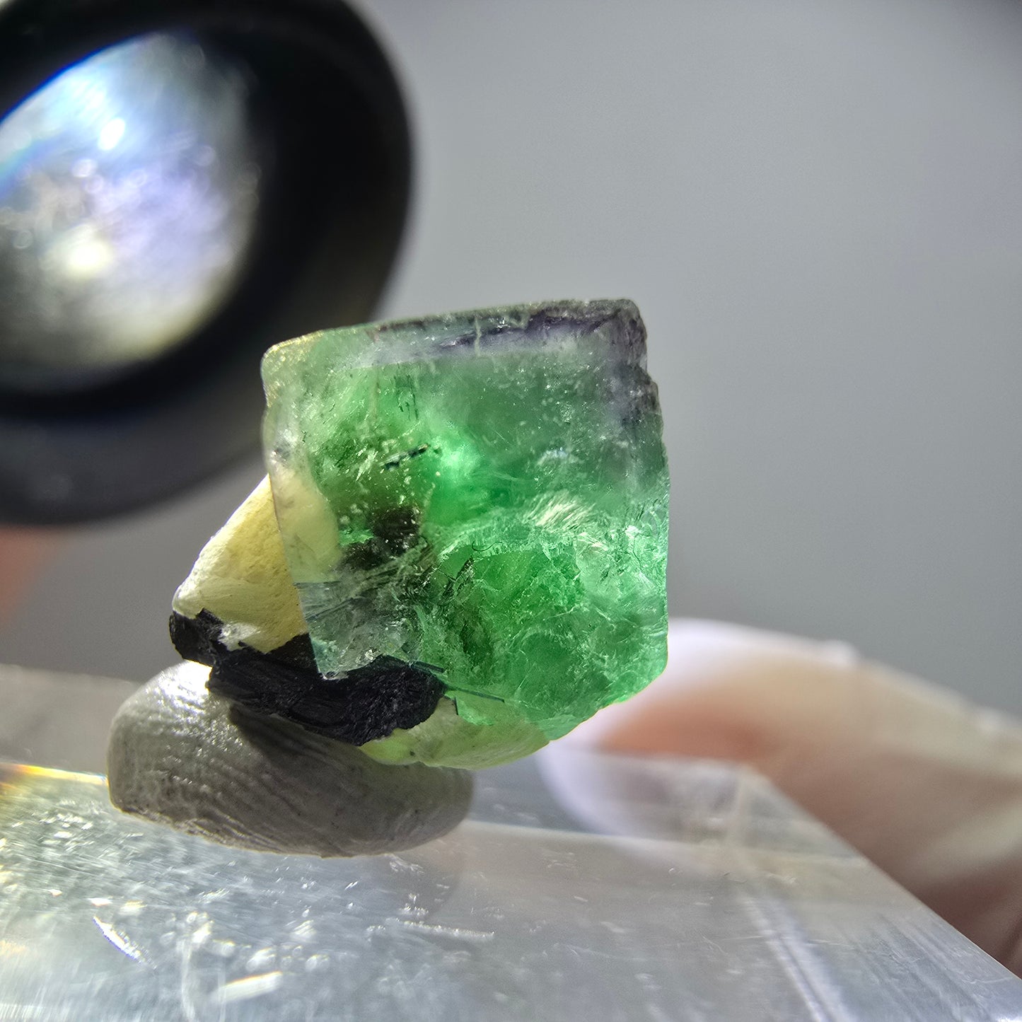 Seltener Phantom Fluorit Würfel, Schörl Turmalin, Muskovit Erongo, Namibia 13*12*10mm