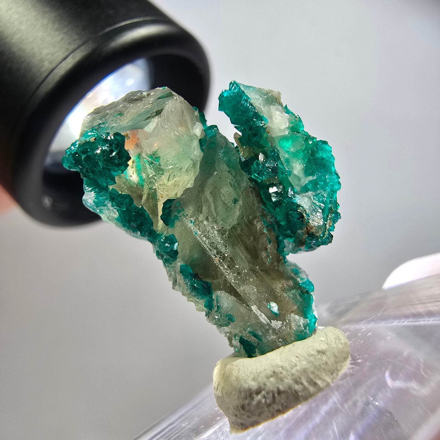 Seltene Dioptas xx auf Calcit XX Stufe Tsumeb Mine, Namibia 24*14*10mm