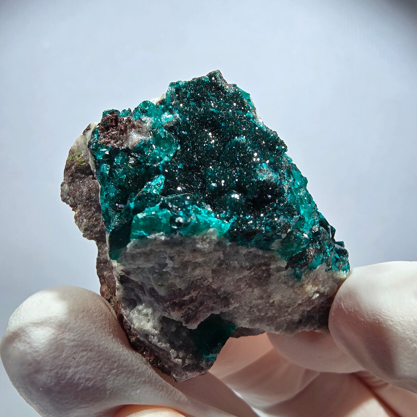 Seltene Dioptas XX, Mottramit auf Matrix Stufe Tsumeb Mine, Namibia 41*34*19mm