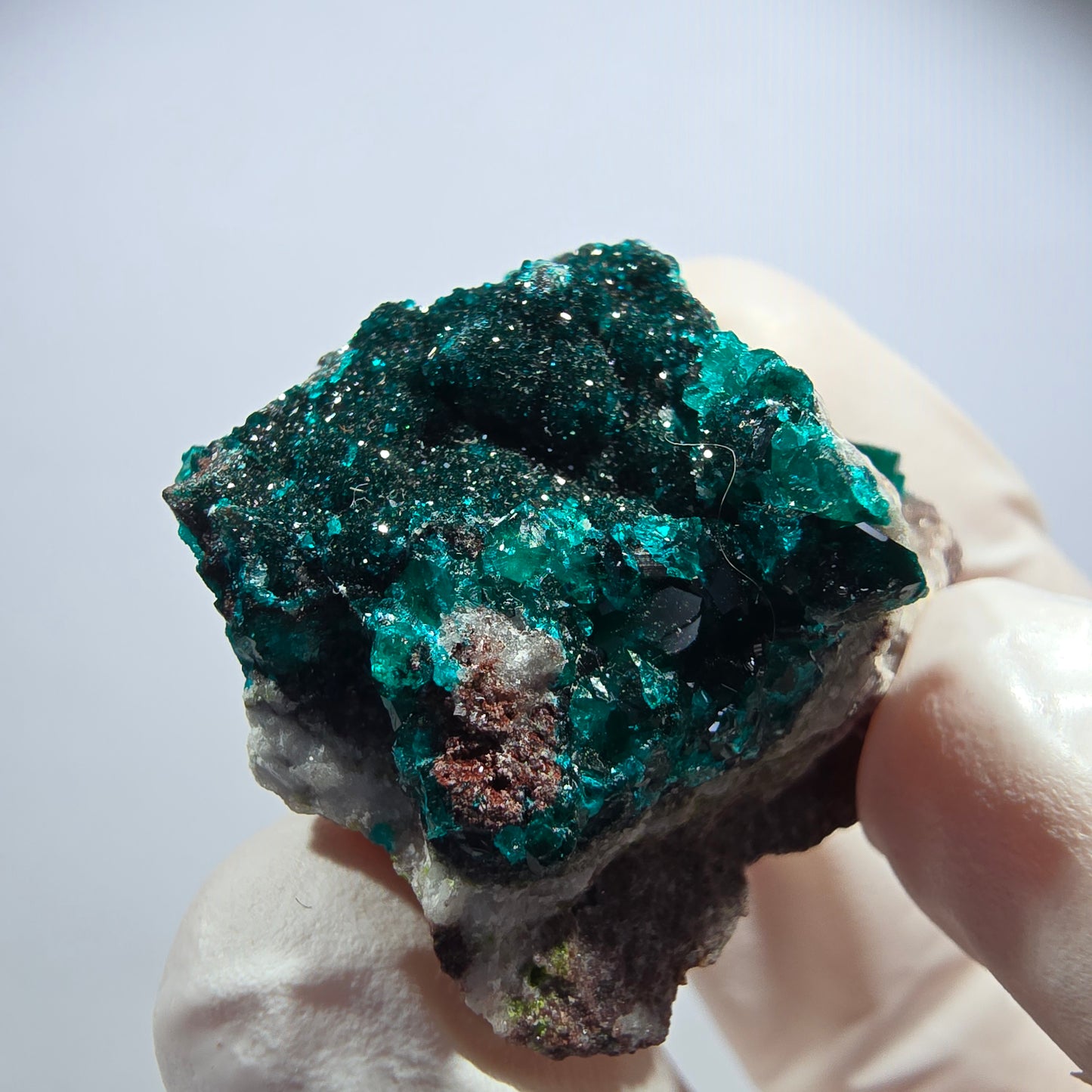 Seltene Dioptas XX, Mottramit auf Matrix Stufe Tsumeb Mine, Namibia 41*34*19mm