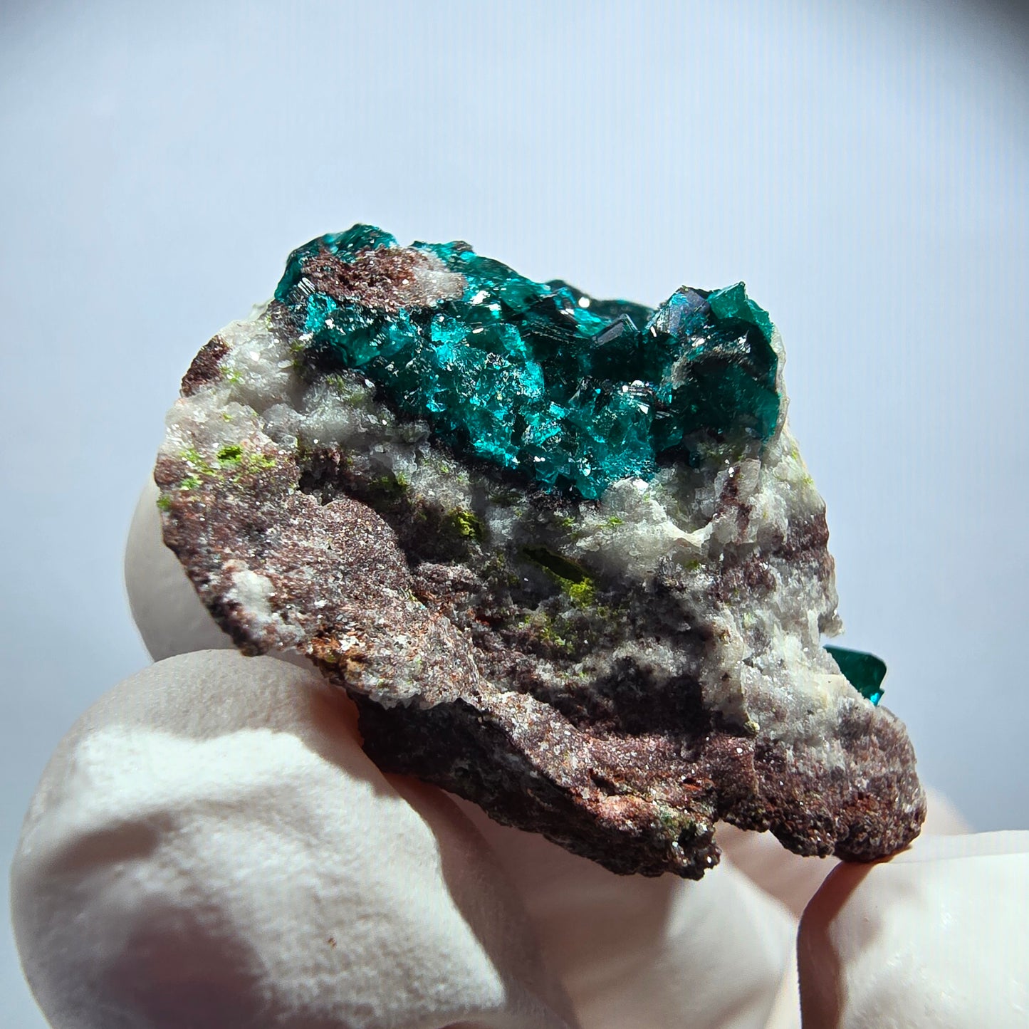 Seltene Dioptas XX, Mottramit auf Matrix Stufe Tsumeb Mine, Namibia 41*34*19mm