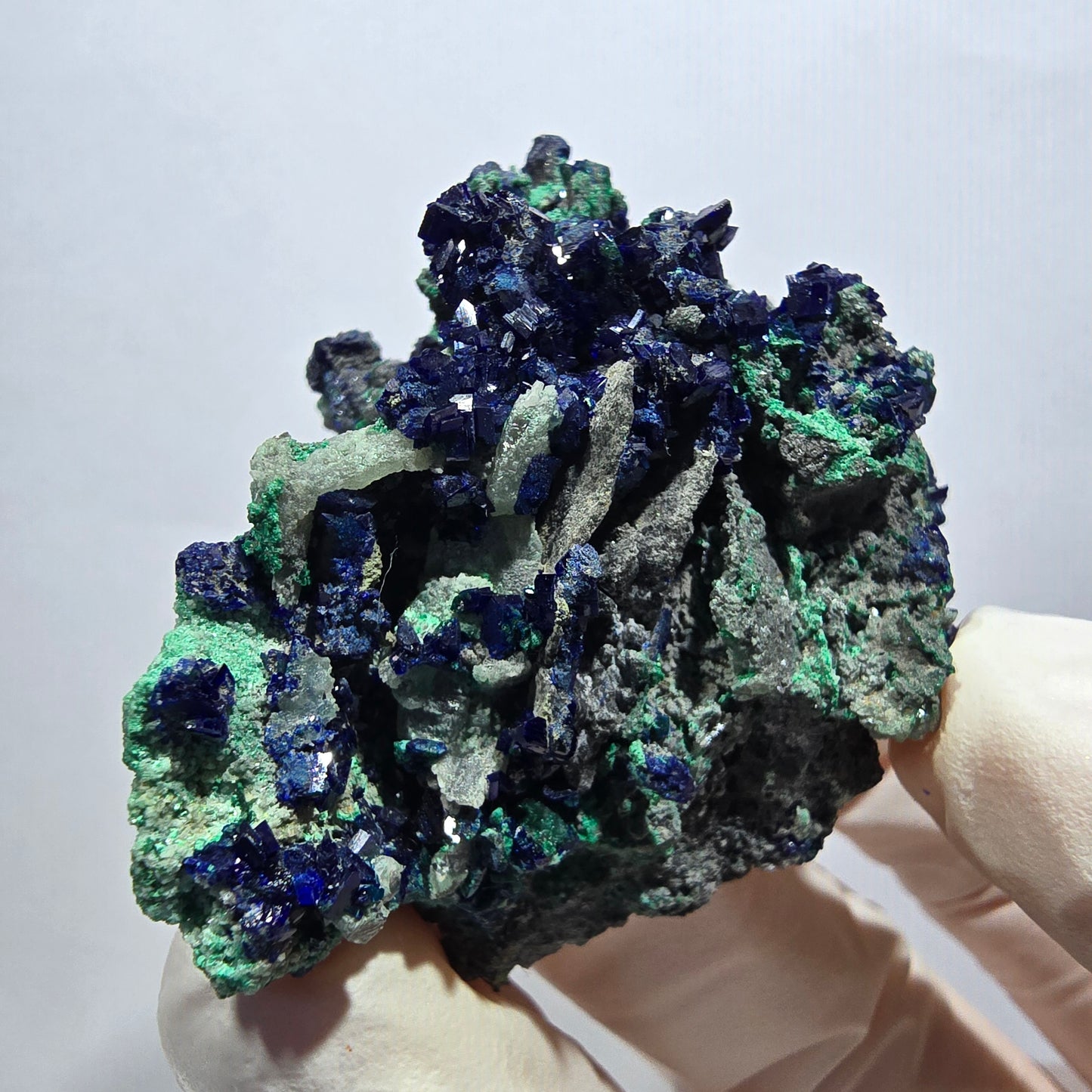 Seltene Azurit XX, Malachit, Calcit Stufe Tsumeb Mine, Namibia 53*40*25mm