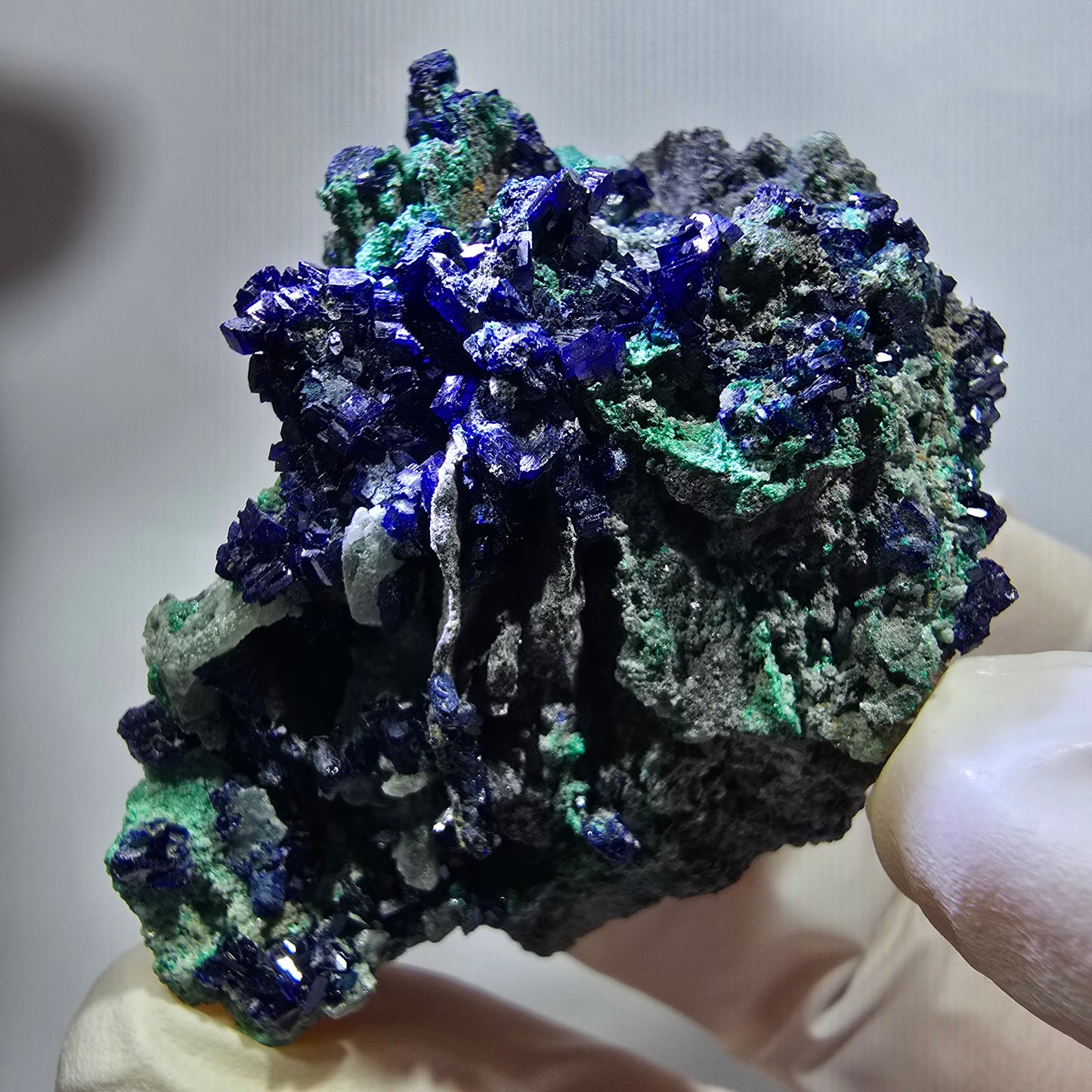 Seltene Azurit XX, Malachit, Calcit Stufe Tsumeb Mine, Namibia 53*40*25mm