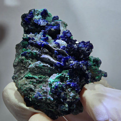 Seltene Azurit XX, Malachit, Calcit Stufe Tsumeb Mine, Namibia 53*40*25mm