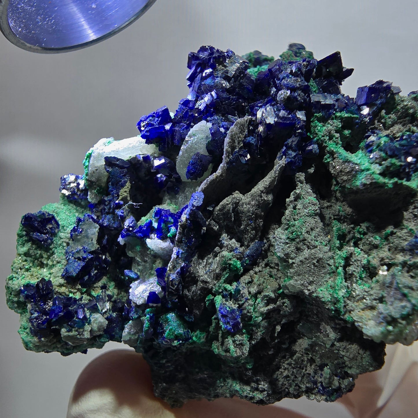 Seltene Azurit XX, Malachit, Calcit Stufe Tsumeb Mine, Namibia 53*40*25mm