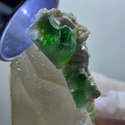 Phantom Fluorit Würfel, Rauchquarz, Hyalit Opal, Muskovit Erongo, Namibia 64*33*23mm