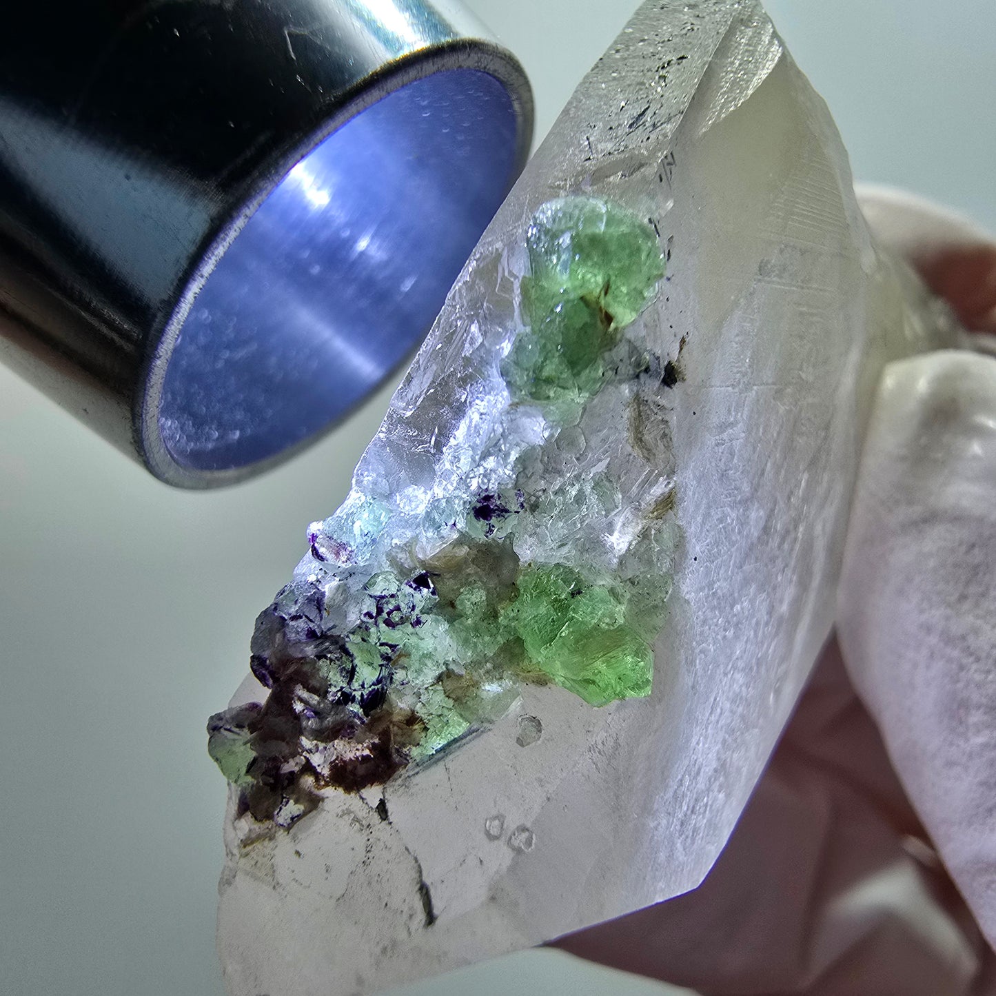 Phantom Fluorit, Rauchquarz, Schörl Turmalin, Muskovit Stufe Erongo, Namibia 56*32*13mm