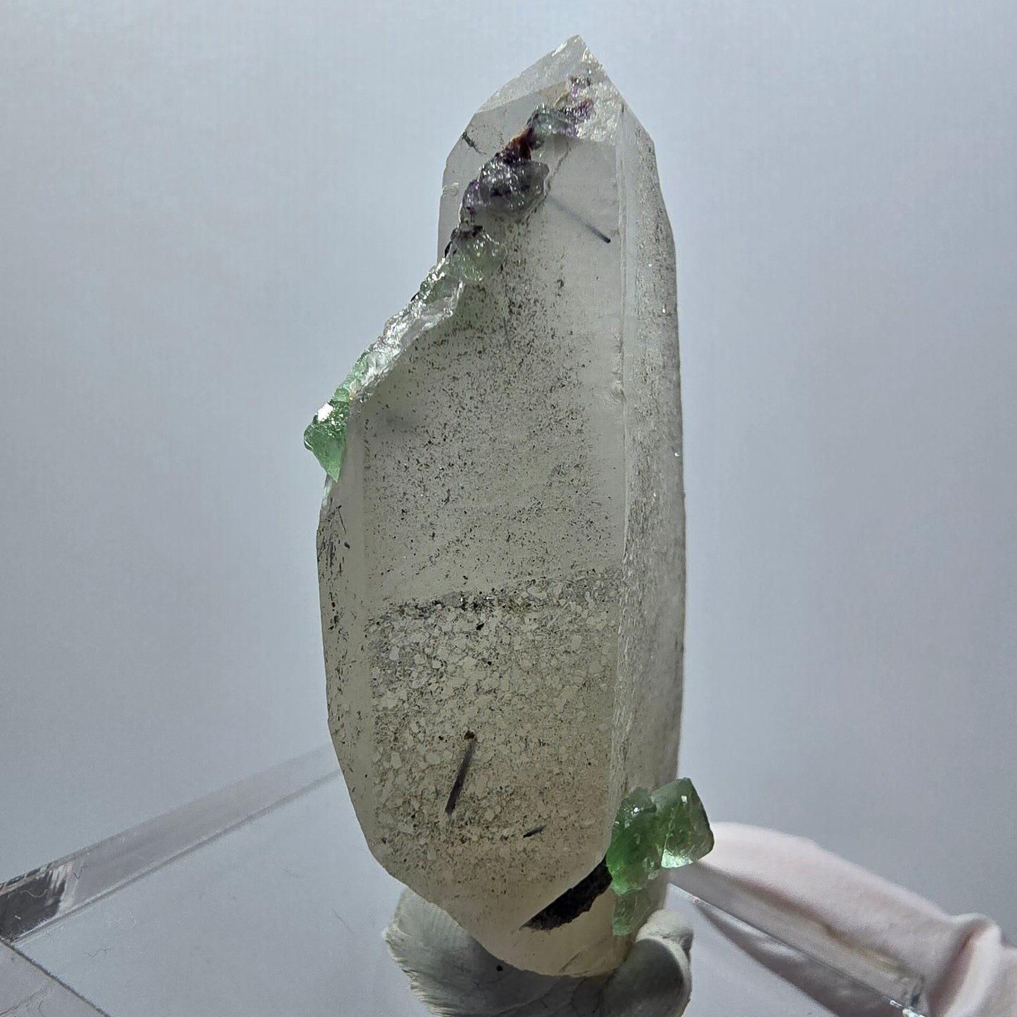 Phantom Fluorit, Rauchquarz, Schörl Turmalin, Muskovit Stufe Erongo, Namibia 56*32*13mm