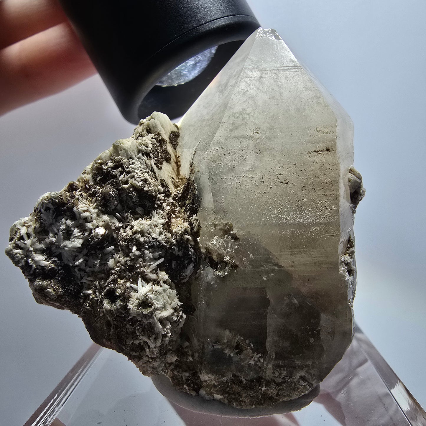 Phantom Rauchquarz, Muskovit, Schörl Turmalin, Hyalit Opal Erongo, Namibia 53*49*39 mm