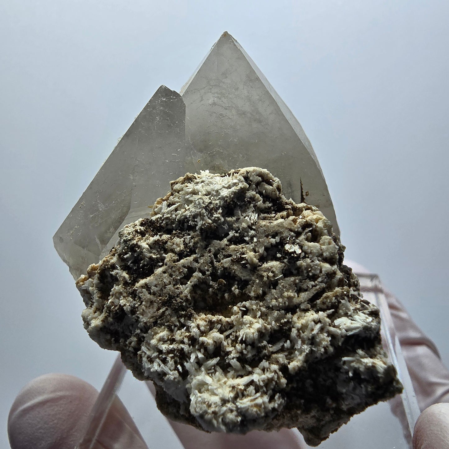 Phantom Rauchquarz, Muskovit, Schörl Turmalin, Hyalit Opal Erongo, Namibia 53*49*39 mm