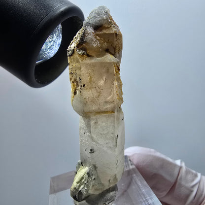 Rauchquarz Zepter, Hyalit Opal, Schörl Turmalin, Orthoklas Erongo, Namibia 52*17*12mm