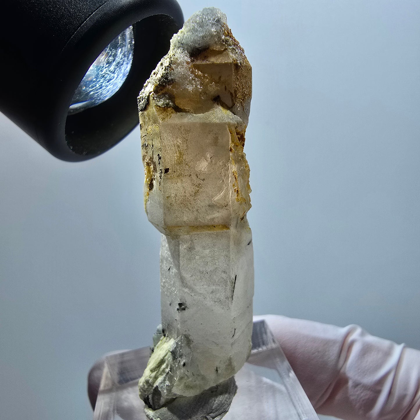 Rauchquarz Zepter, Hyalit Opal, Schörl Turmalin, Orthoklas Erongo, Namibia 52*17*12mm