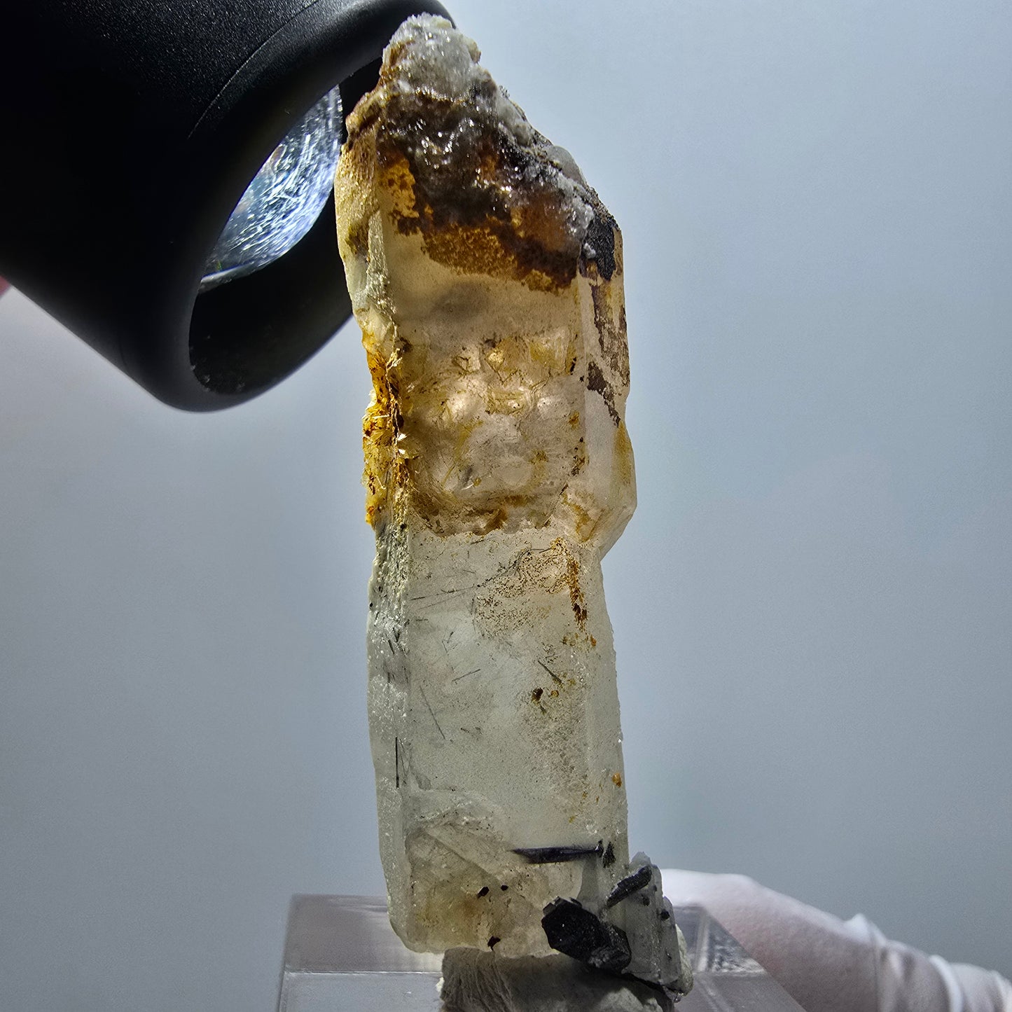 Rauchquarz Zepter, Hyalit Opal, Schörl Turmalin, Orthoklas Erongo, Namibia 52*17*12mm