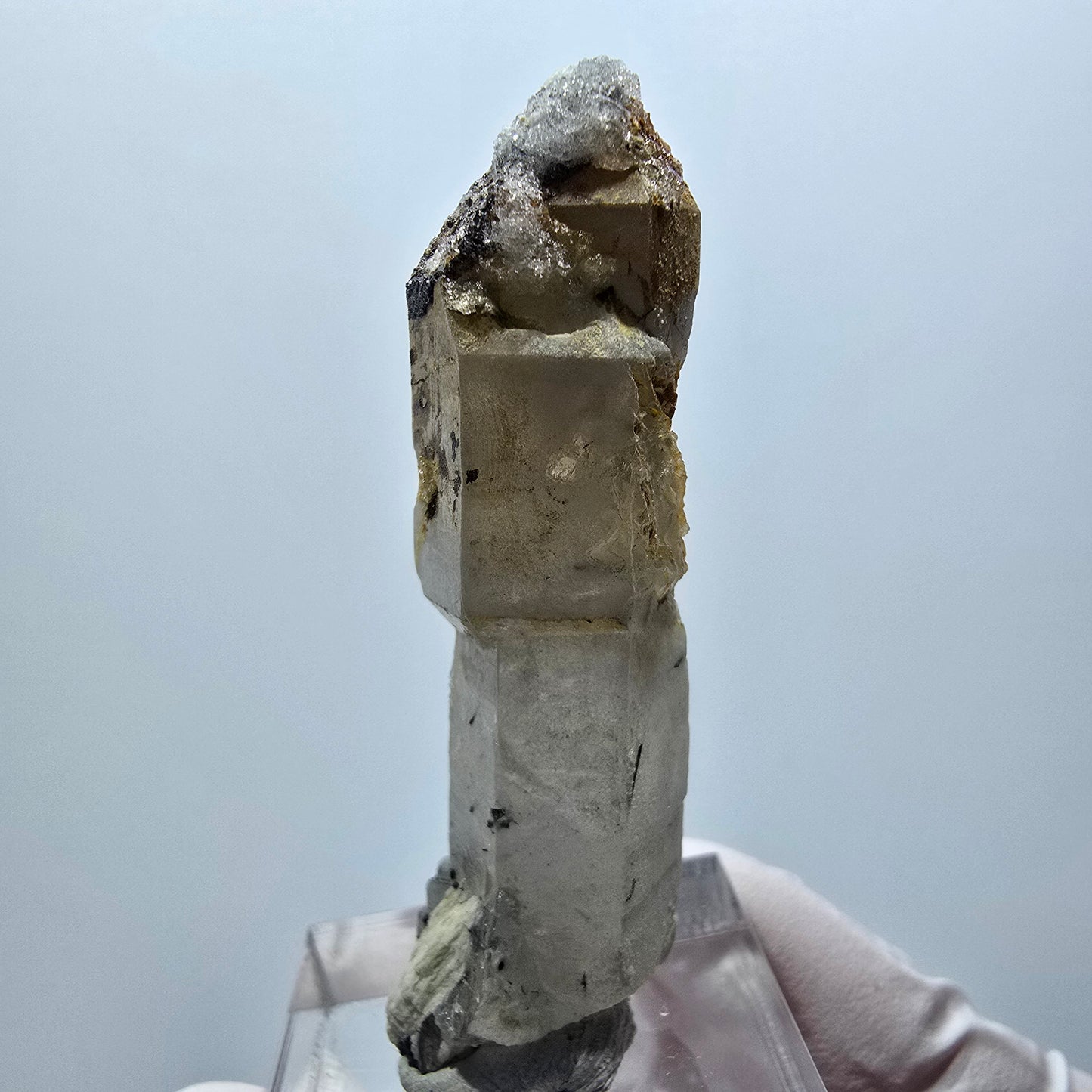 Rauchquarz Zepter, Hyalit Opal, Schörl Turmalin, Orthoklas Erongo, Namibia 52*17*12mm