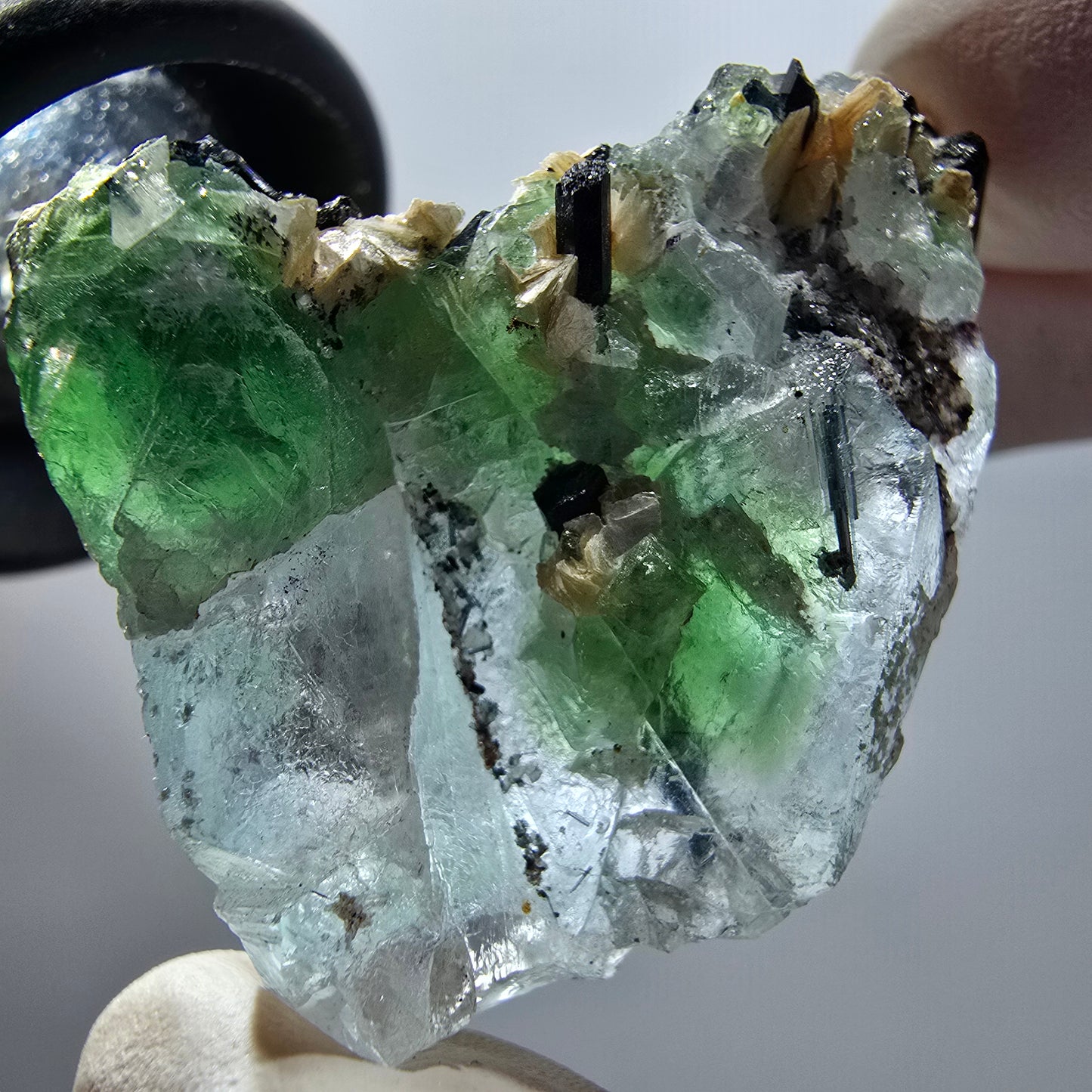 Rare clear phantom fluorite, schorl tourmaline, muscovite specimen Erongo, Namibia 45*29*23mm 