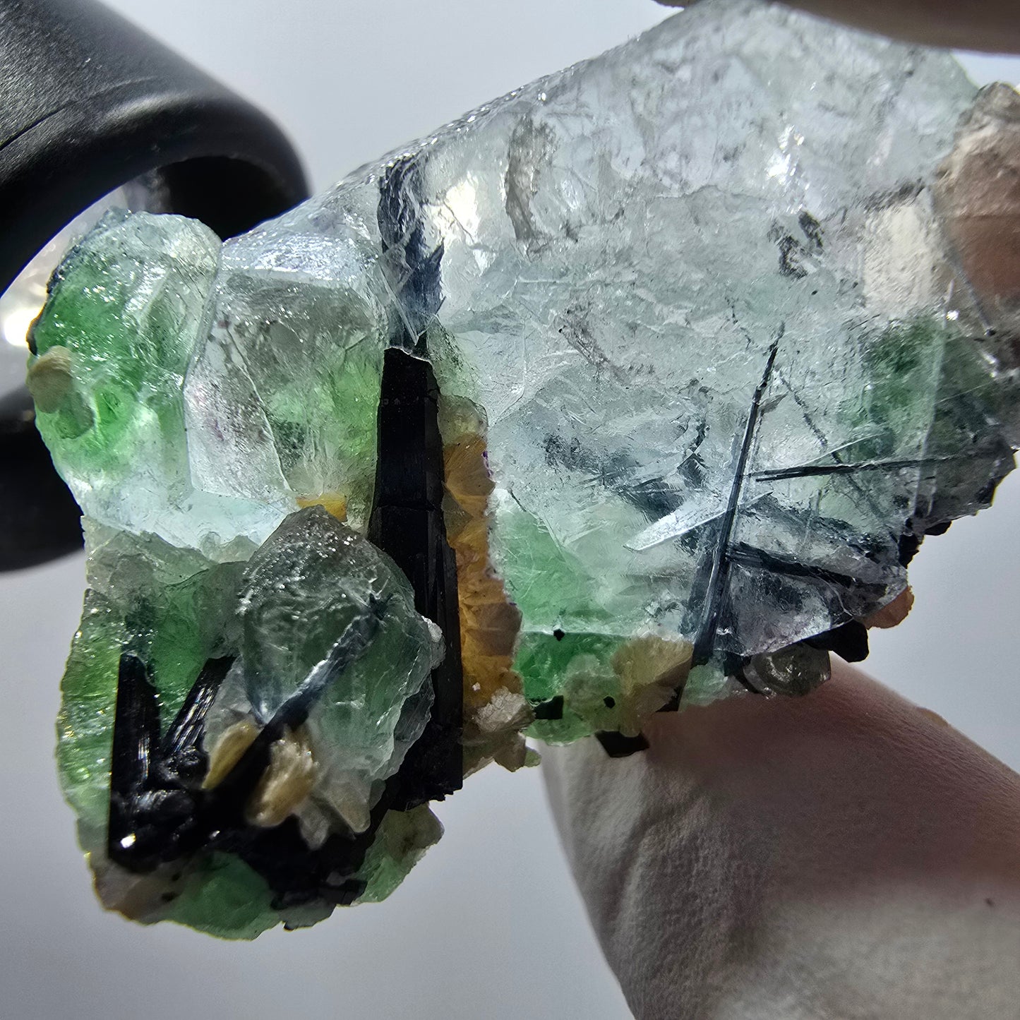 Rare clear phantom fluorite, schorl tourmaline, muscovite specimen Erongo, Namibia 45*29*23mm 