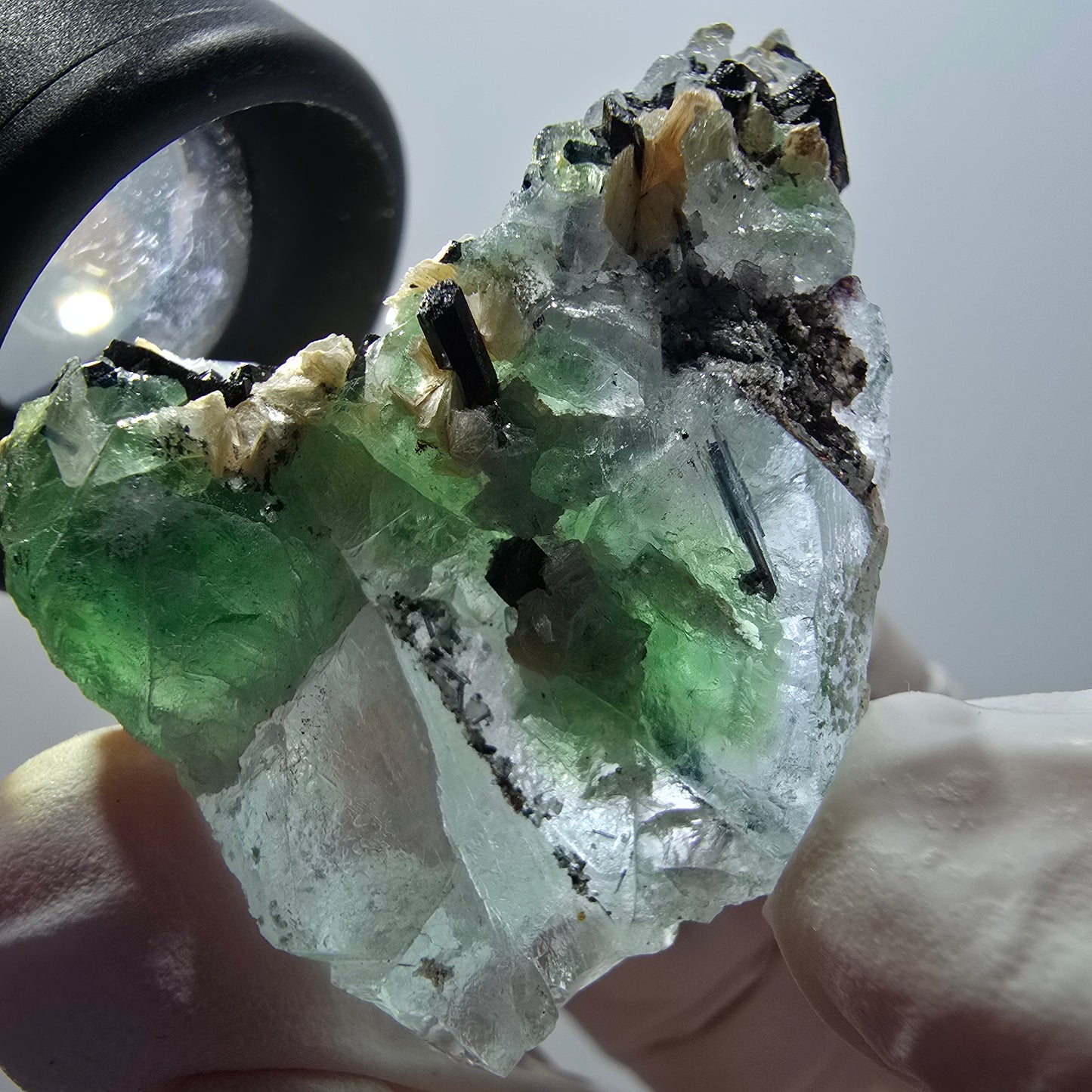 Rare clear phantom fluorite, schorl tourmaline, muscovite specimen Erongo, Namibia 45*29*23mm 