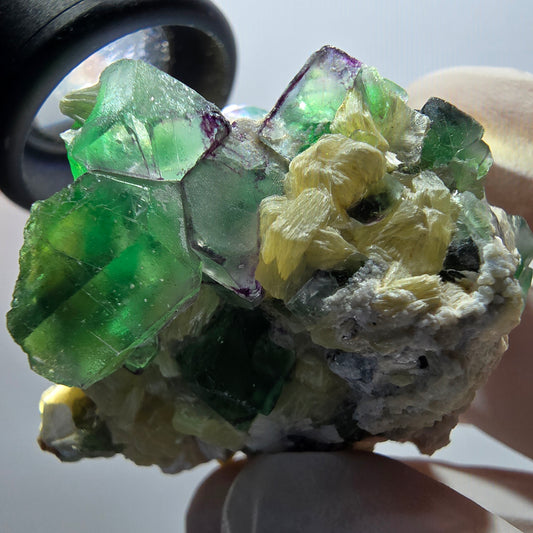 Phantom Fluorit, zonal, Hyalit Opal, Schörl Turmalin, Muskovit Erongo, Namibia 47*35*31mm