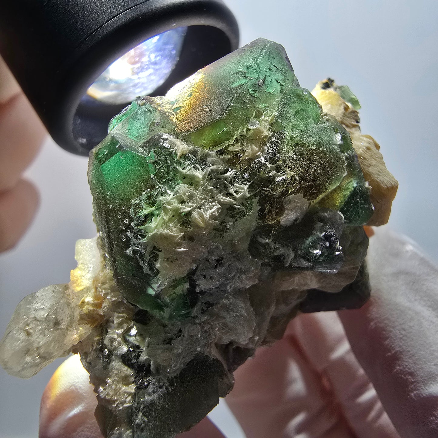 Phantom fluorite, hexagonal, smoky quartz, muscovite, tourmaline Erongo, Namibia 62*39*32mm 