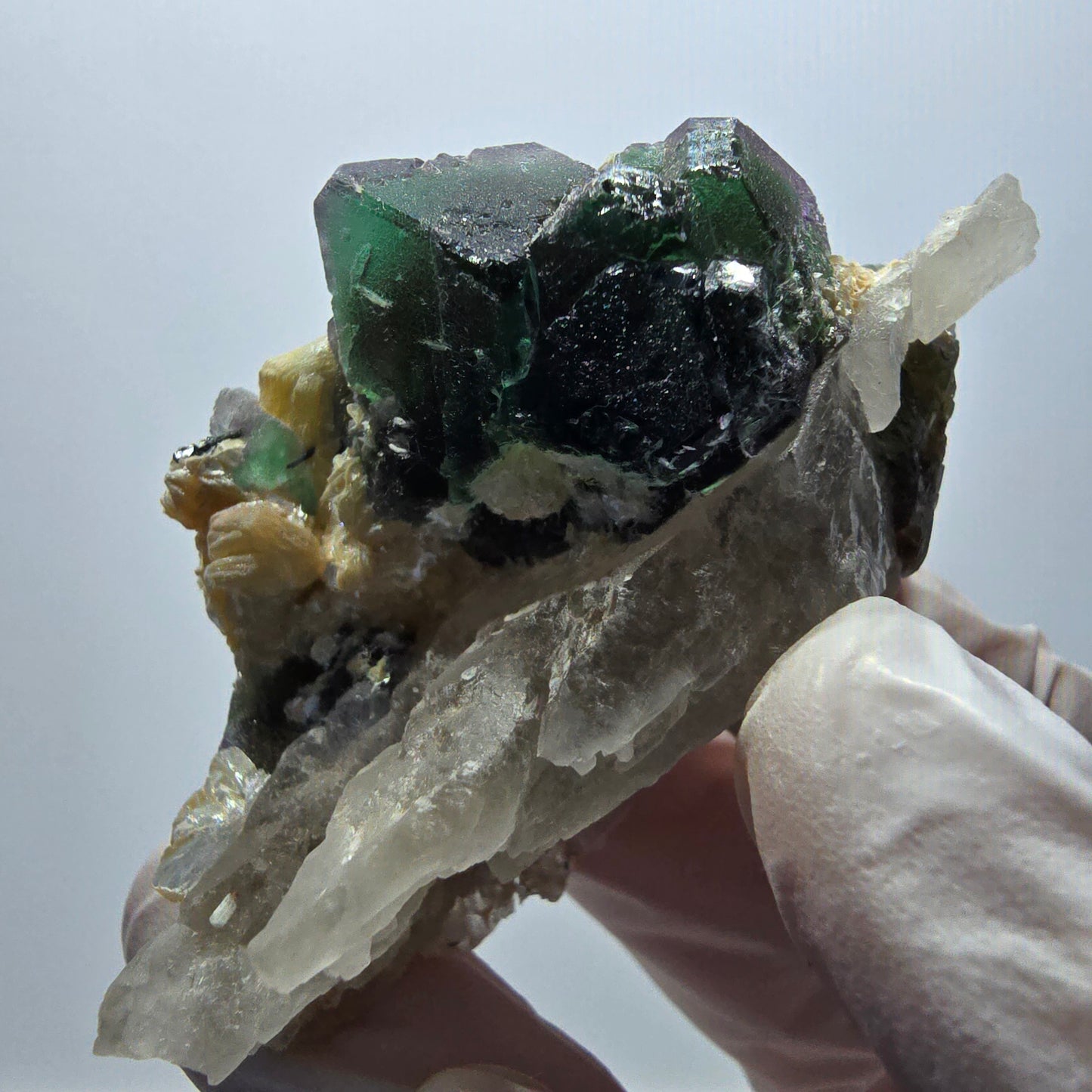 Phantom fluorite, hexagonal, smoky quartz, muscovite, tourmaline Erongo, Namibia 62*39*32mm 