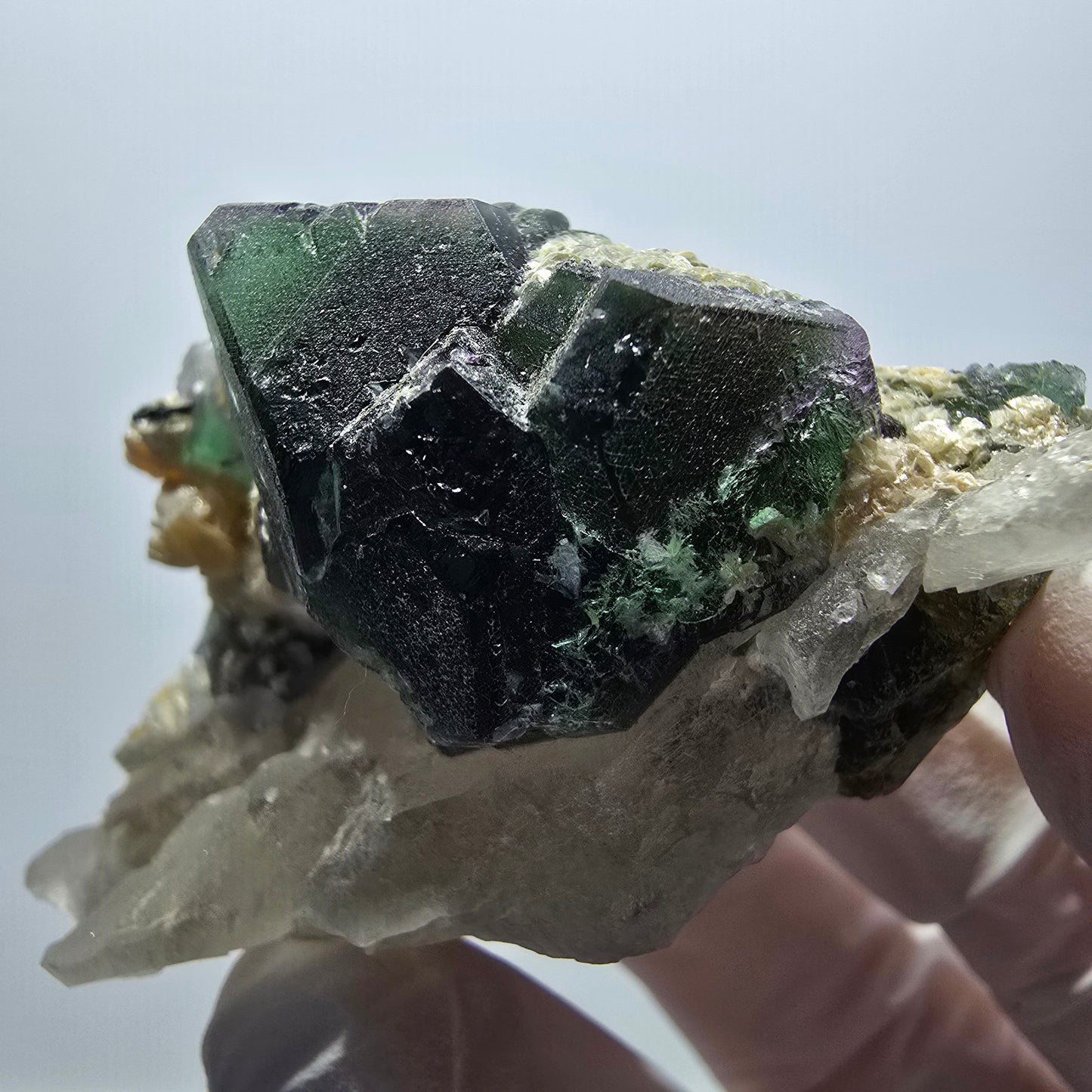 Phantom fluorite, hexagonal, smoky quartz, muscovite, tourmaline Erongo, Namibia 62*39*32mm 