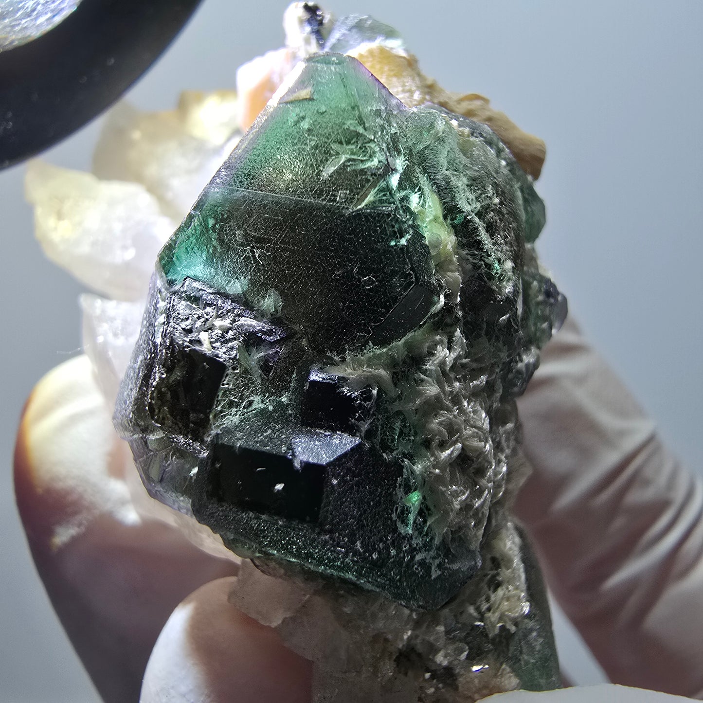 Phantom fluorite, hexagonal, smoky quartz, muscovite, tourmaline Erongo, Namibia 62*39*32mm 