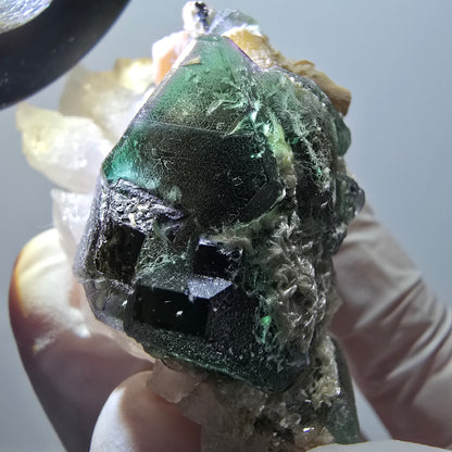 Phantom fluorite, hexagonal, smoky quartz, muscovite, tourmaline Erongo, Namibia 62*39*32mm 