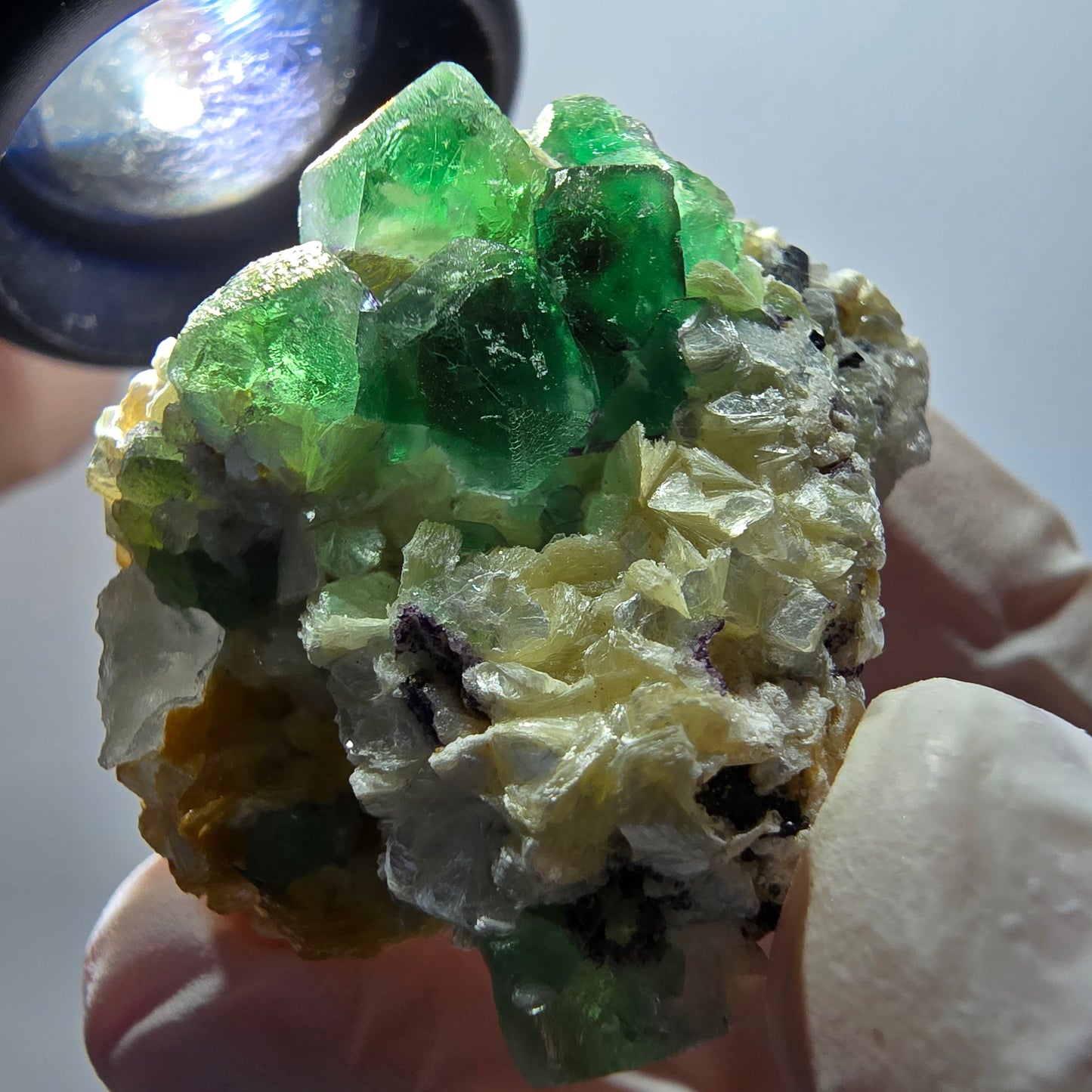 Cube de fluorite fantôme, muscovite, spécimen de quartz fumé d'Erongo, Namibie 38*32*21 mm 