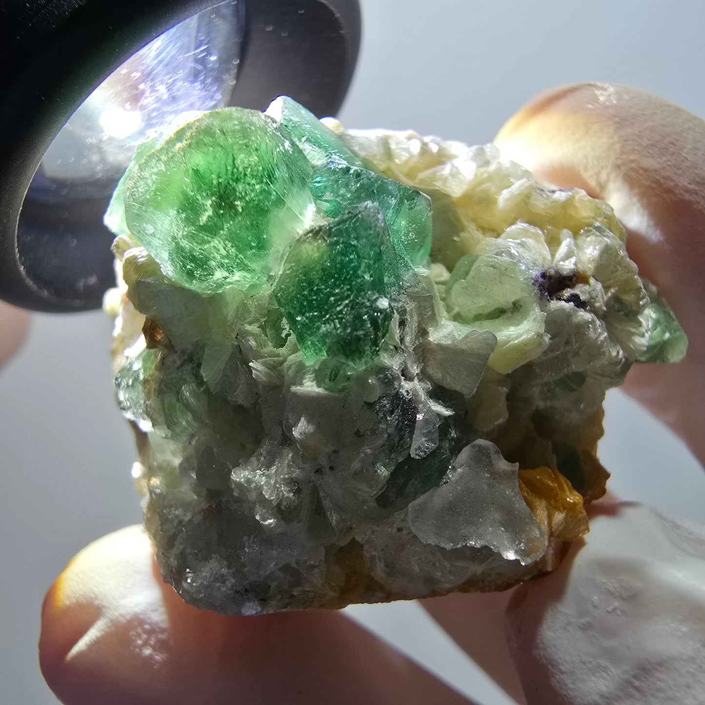 Cube de fluorite fantôme, muscovite, spécimen de quartz fumé d'Erongo, Namibie 38*32*21 mm 