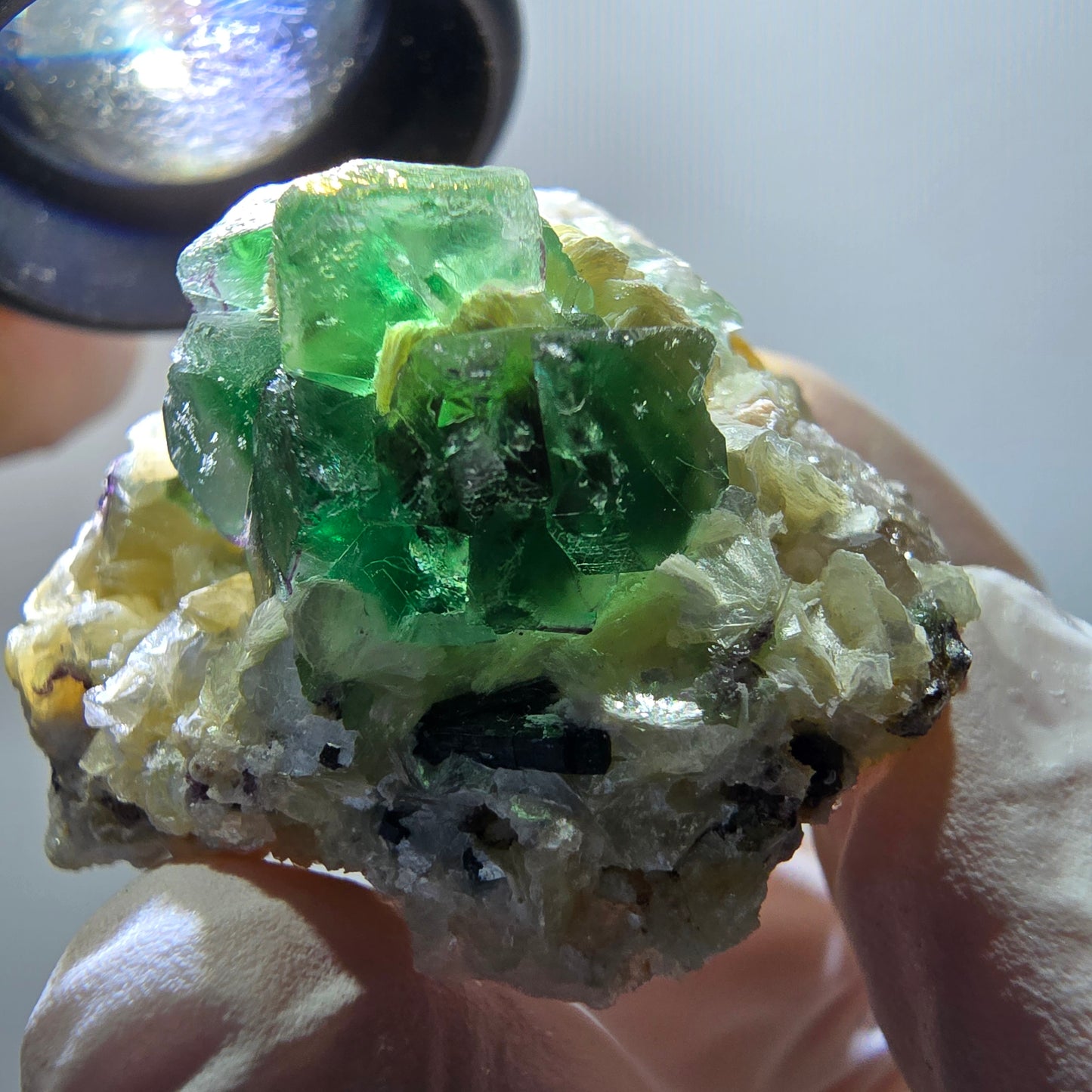 Cube de fluorite fantôme, muscovite, spécimen de quartz fumé d'Erongo, Namibie 38*32*21 mm 